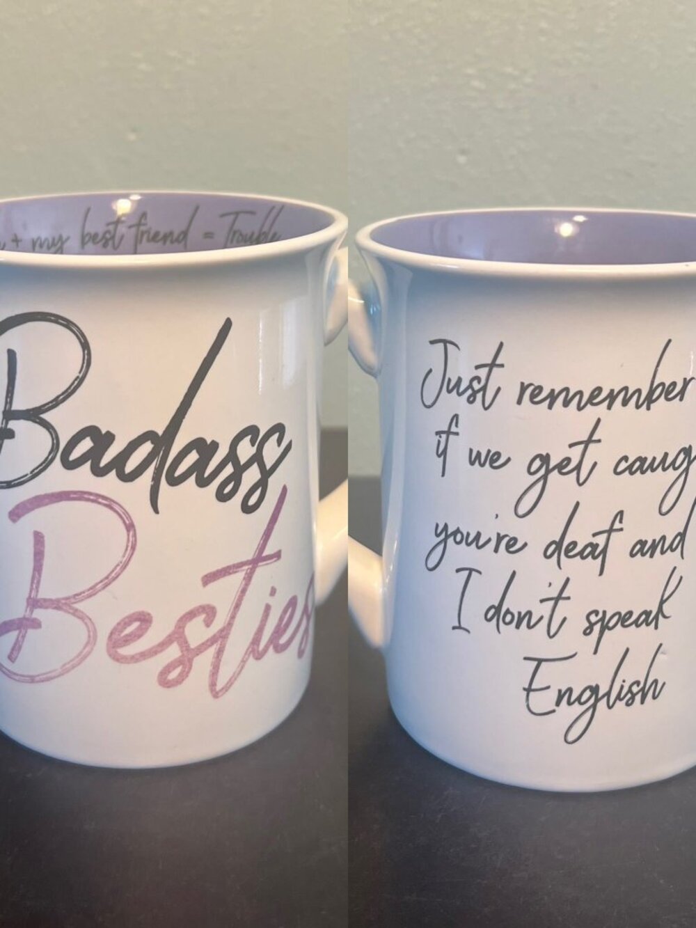 Our Name Is Mud "Badass Besties" Funny Coffee Mug 16 oz Purple Ceramic Bff Gift